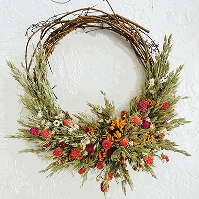 Dried flower wreaths  for year-round sales and reduced waste